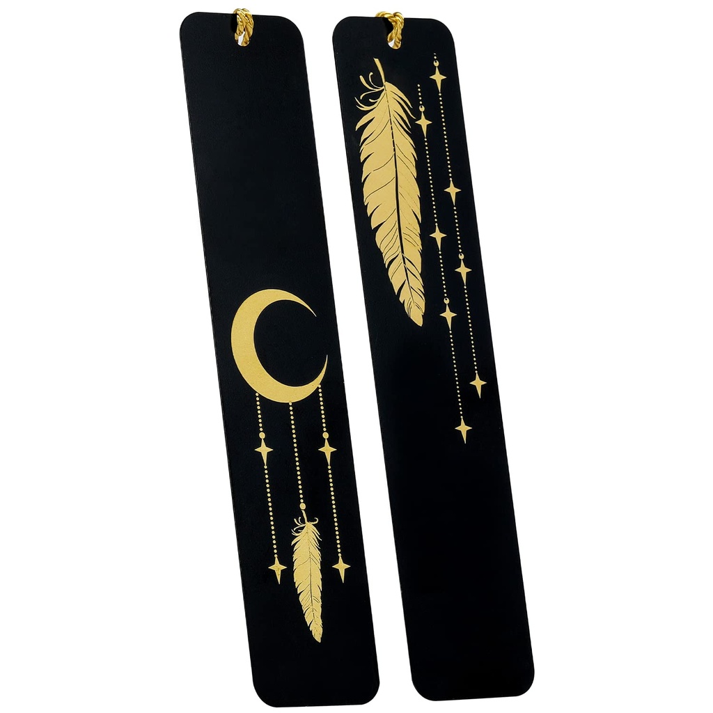 Moon Feather 2 Pieces Bookmark, Valentines & Mothers Day Gift, Graduation Gift for Her, Boo
