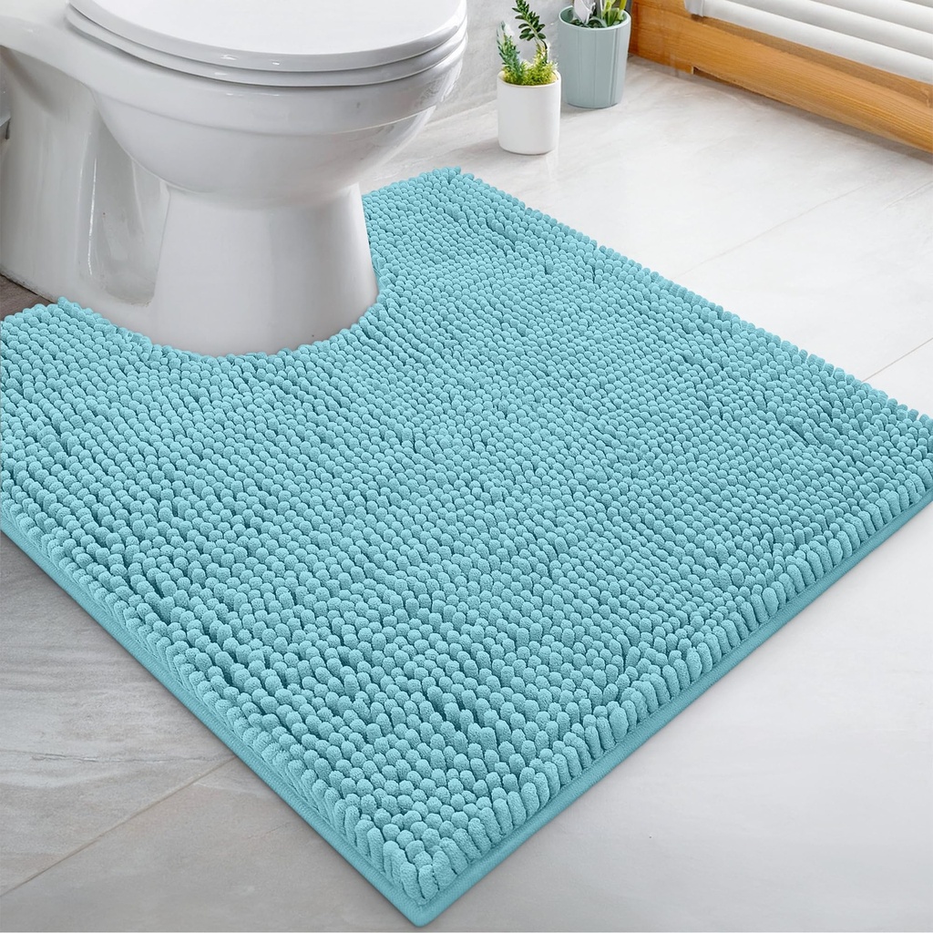 LuxUrux White Bath Mat-Extra-Soft Bath Shower Bathroom Rug,1'' Chenille Microfiber Material