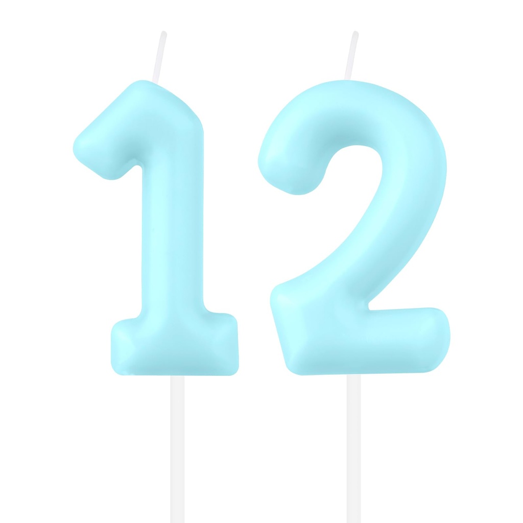 Macaron 12th Birthday Number Candles, Macaron Blue Number 12 Candle for Cake,Blue 12th Birt