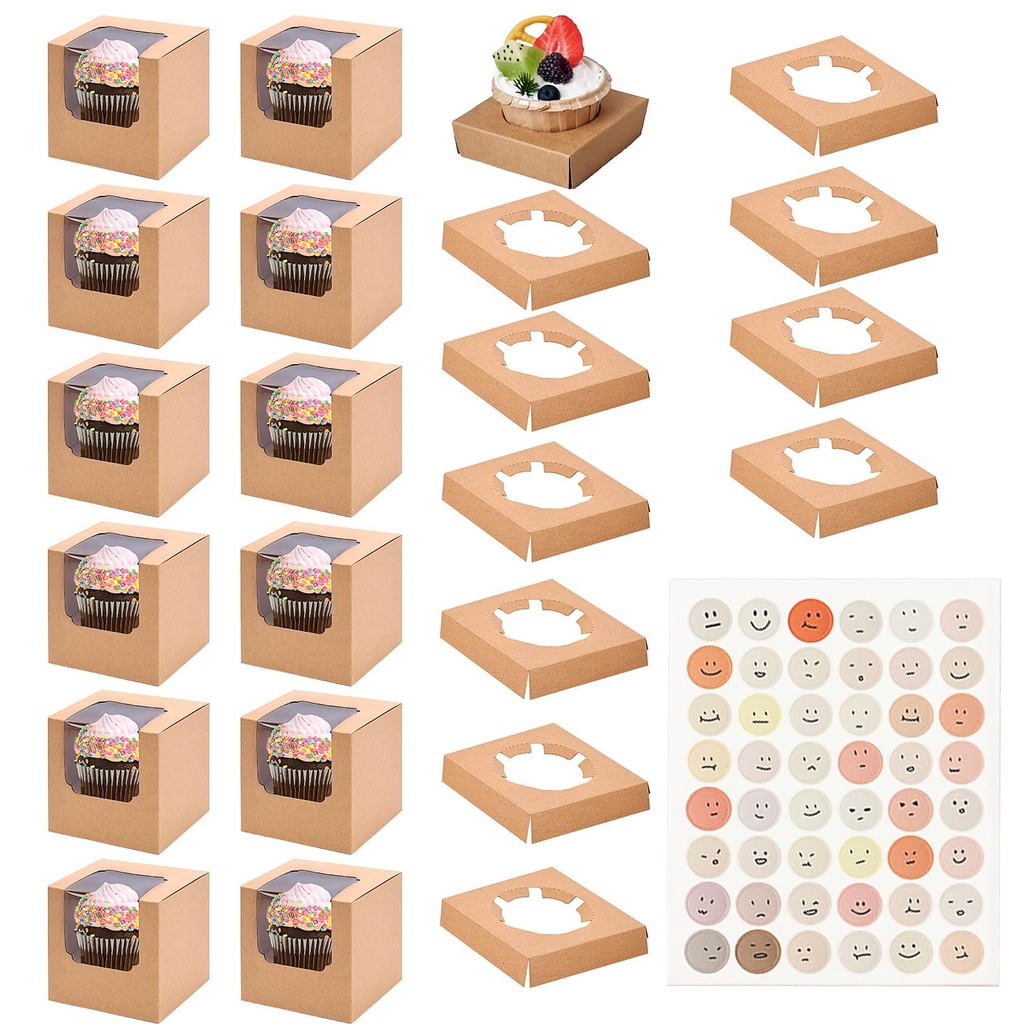 30 Pcs Individual Cupcake Boxes Kraft Paper Folding Box Single Cake Boxes 