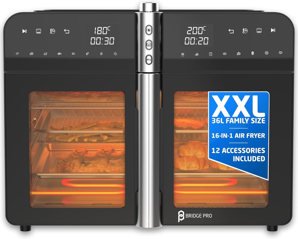Bridge Pro 36 Litre Air Fryer Oven with French Doors and Accessories - XXL Air Fryer Dual
