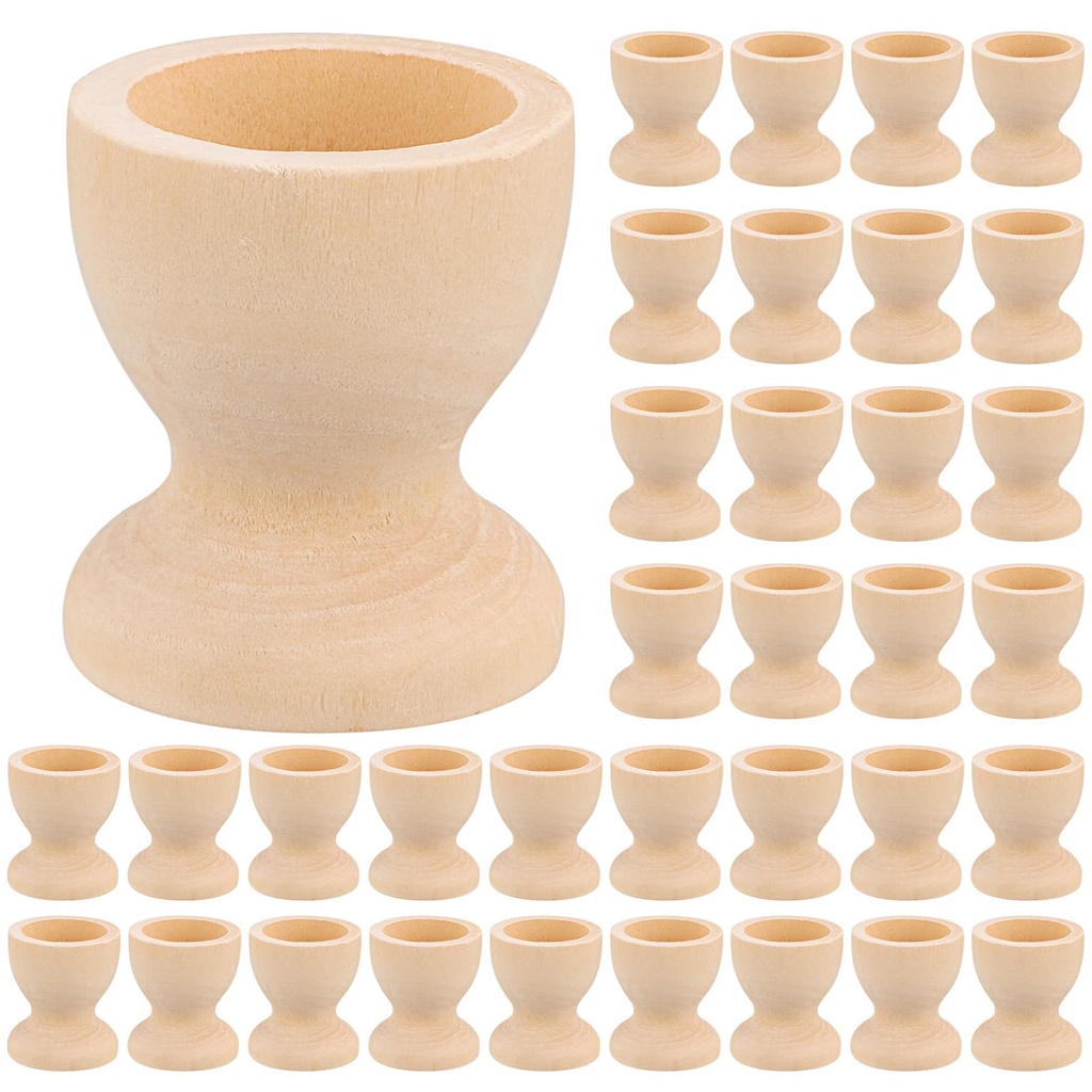 YAYODS 50Pcs Wooden Egg Cups, Easter Egg Cup Stands, Natural Beech Egg Holder for DIY Craft