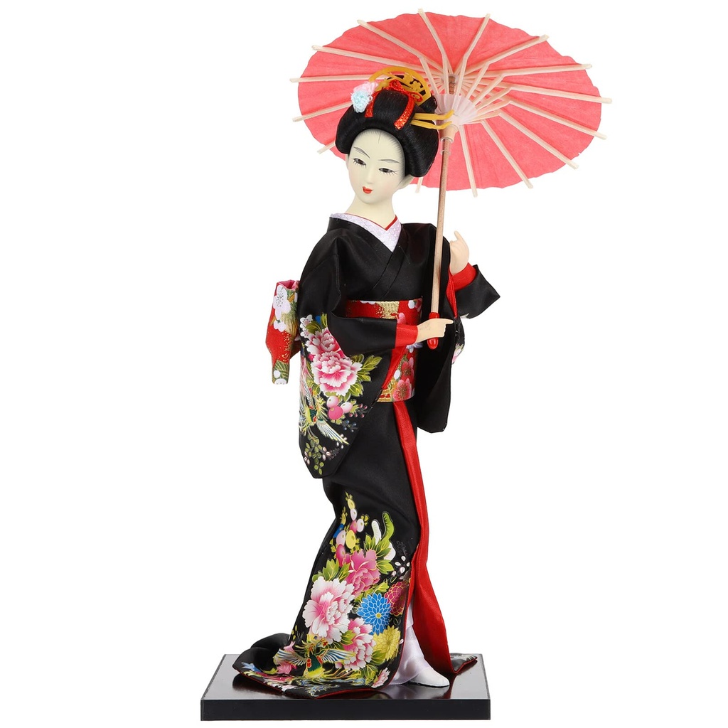 NUOBESTY Japanese Geisha Doll Figurine 11.2 Inch Kimono Girl Statue Desktop Ornament 