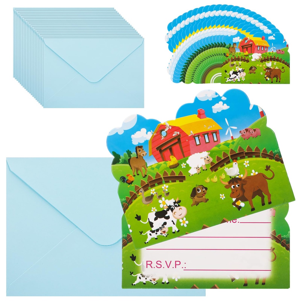60 Pcs Party Invites Boys Farm Scene Kids Party Invitations Cards With Envelope Birthday In