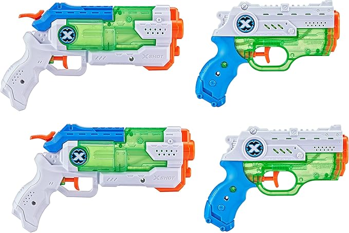 XSHOT Water Gun, 4 Pack, Fast Fill in 1 Second, Ages 5+, Unisex, Action Theme, Plastic, Kid