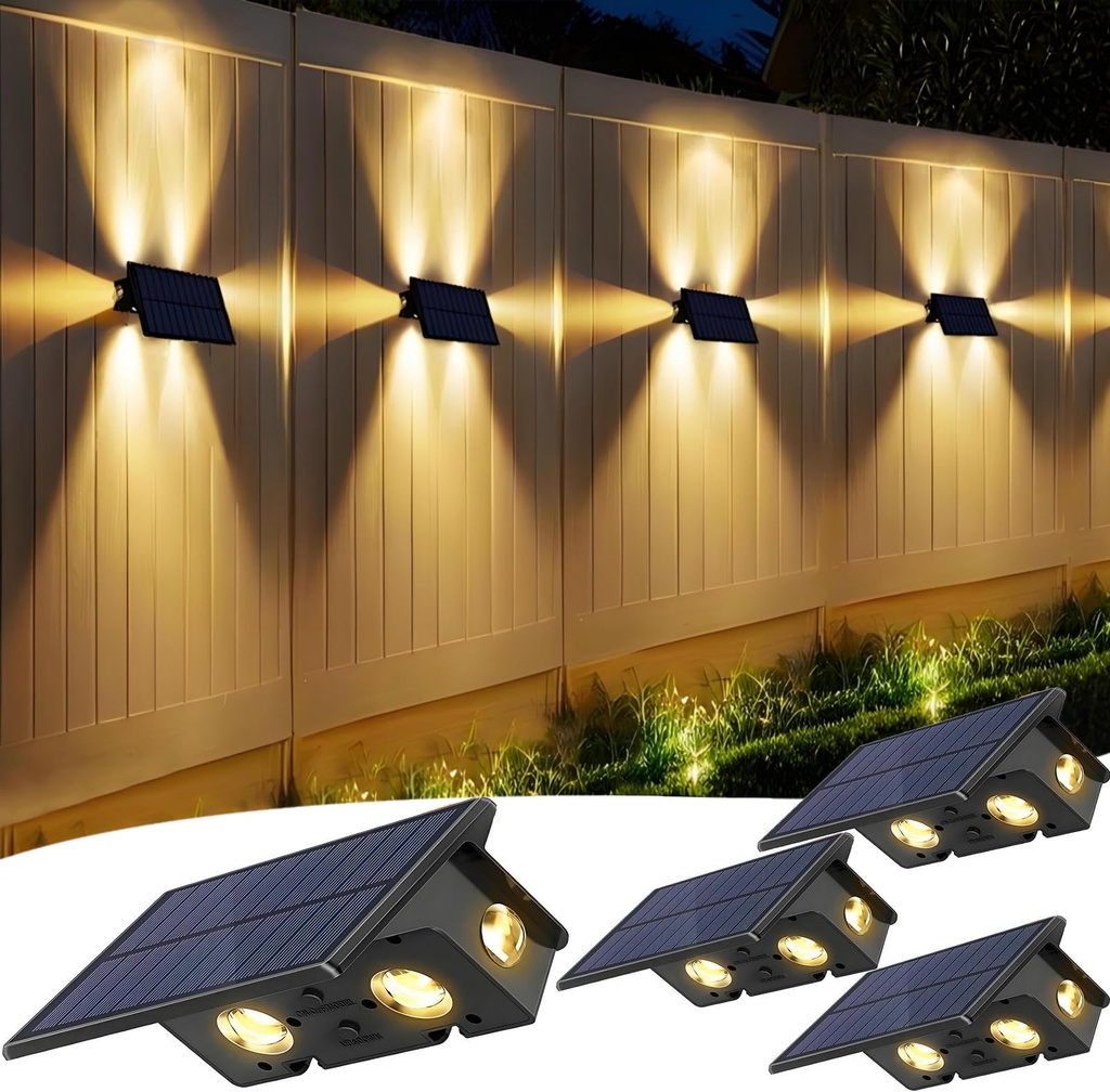 LiyuanQ Solar Fence Lights Outdoor Garden, 4 Pack Wall Lights Outdoor IP65 Waterproof 4 Mod