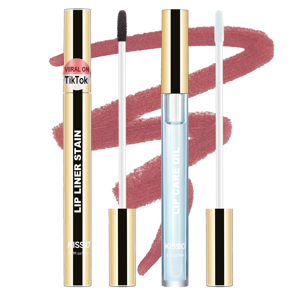 KISSIO Lip Liner Stain, Peel Off Liner and Care Oil, Transfer Proof, Long Lasting Waterproof
