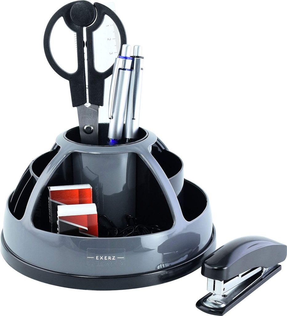 EXERZ Desk Organiser Grey, Rotating Pencil Holder, Desk Tidy Swivel 360,Stationery