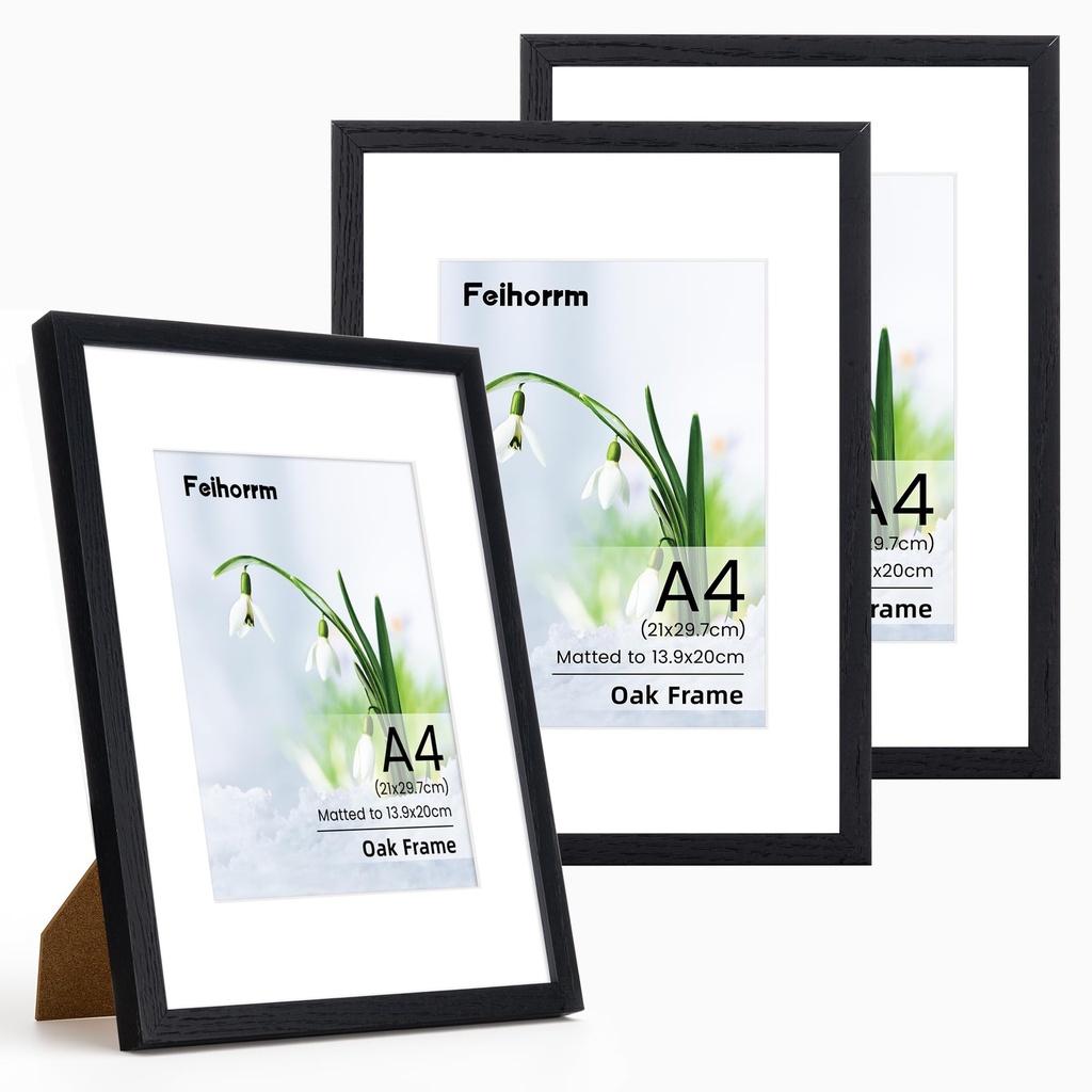A4 Frame, Black A4 Picture Certificates Documents Frames 3 pack Solid Oak Wood A4 Picture F
