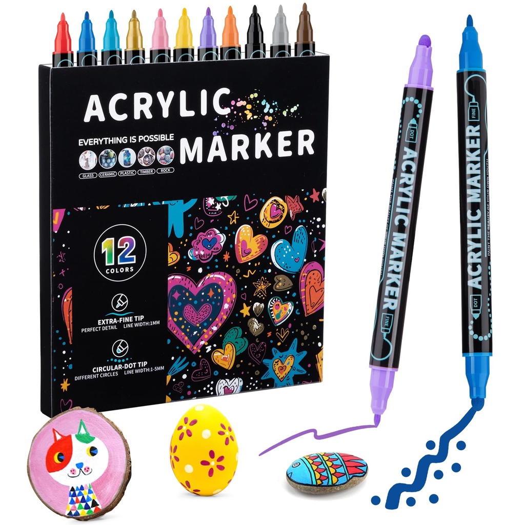 Mzh Art 72 Colors Dual Tip Acrylic Paint Pens Markers, Double Tip Premium Acrylic Markers,