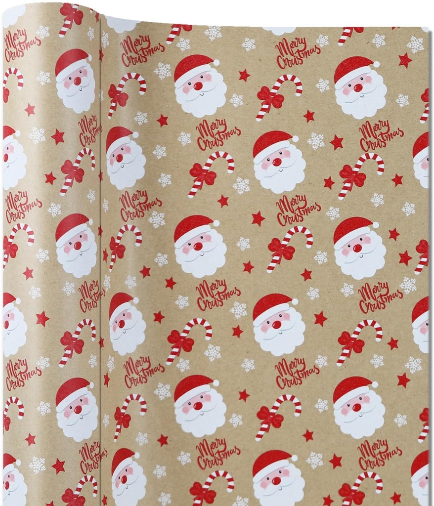 FullJoyHut 44cm x 15M Christmas Wrapping Paper Roll, Xmas Santa Claus Kraft Wrapping Paper
