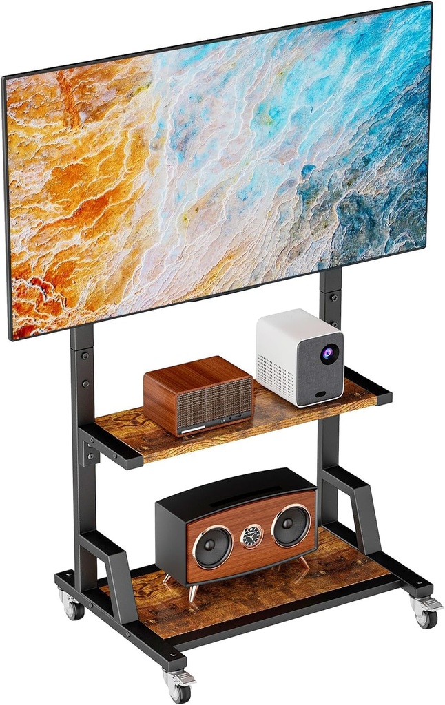 Aetubree Rolling TV Stand, Mobile TV Stand on Wheels for 32-75 inch Flat Curved Screens TV