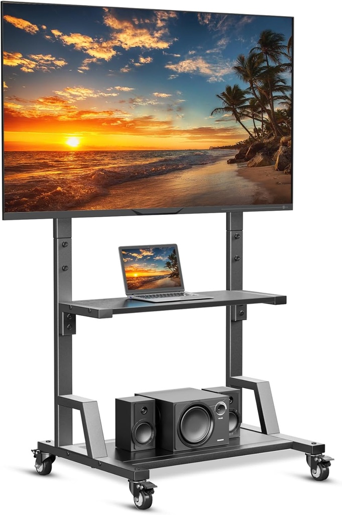 Aetubree Rolling TV Stand, Mobile TV Stand on Wheels for 32-75 inch Flat Curved Screens TV