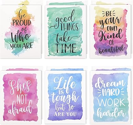 12 Pack Watercolour Inspirational Pocket Folder - 30.5 x 23.5 cm