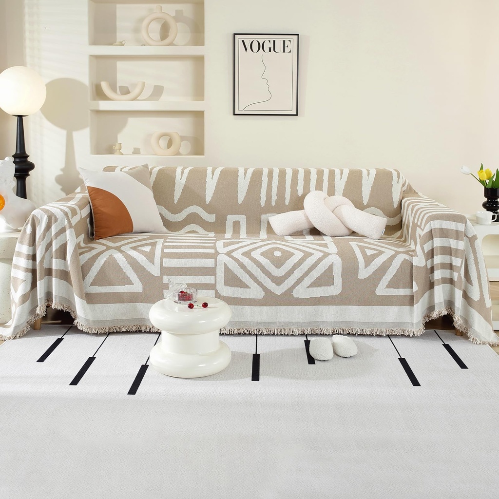 OstepDecor Boho Sofa Cover 4 Seater, Chenille Couch Cover for Corner Sofa, Washable Sofa 
