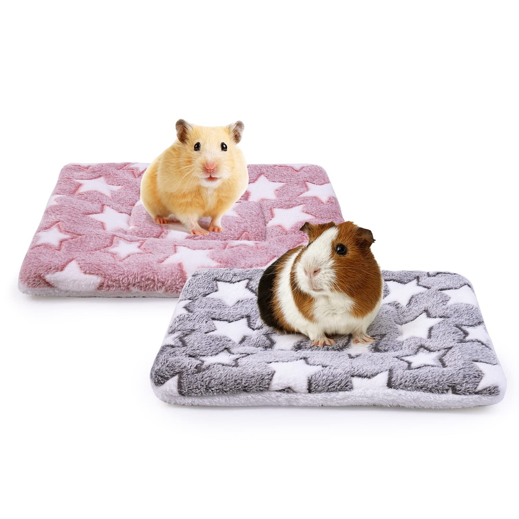 MICOOYO 2Pcs Small Animal Bed Mat, Fluffy Fleece Rabbit Bed, Pet Pad Mat for Rabbit/Guinea Pig