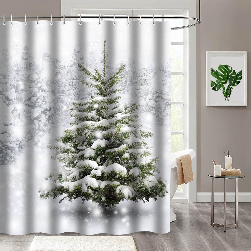 MEHOFOND 72x72inch Christmas Shower Curtain Winter Snowflake Shower Curtain Liner Christmas