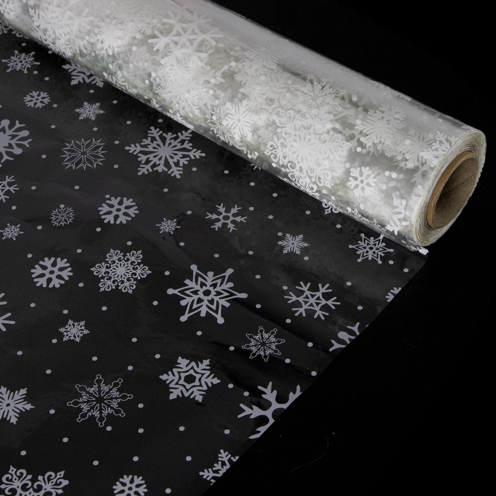 Snowflake Cellophane Wrap Roll, Christmas Cellophane Wrapping Paper for Hampers Food Birthd