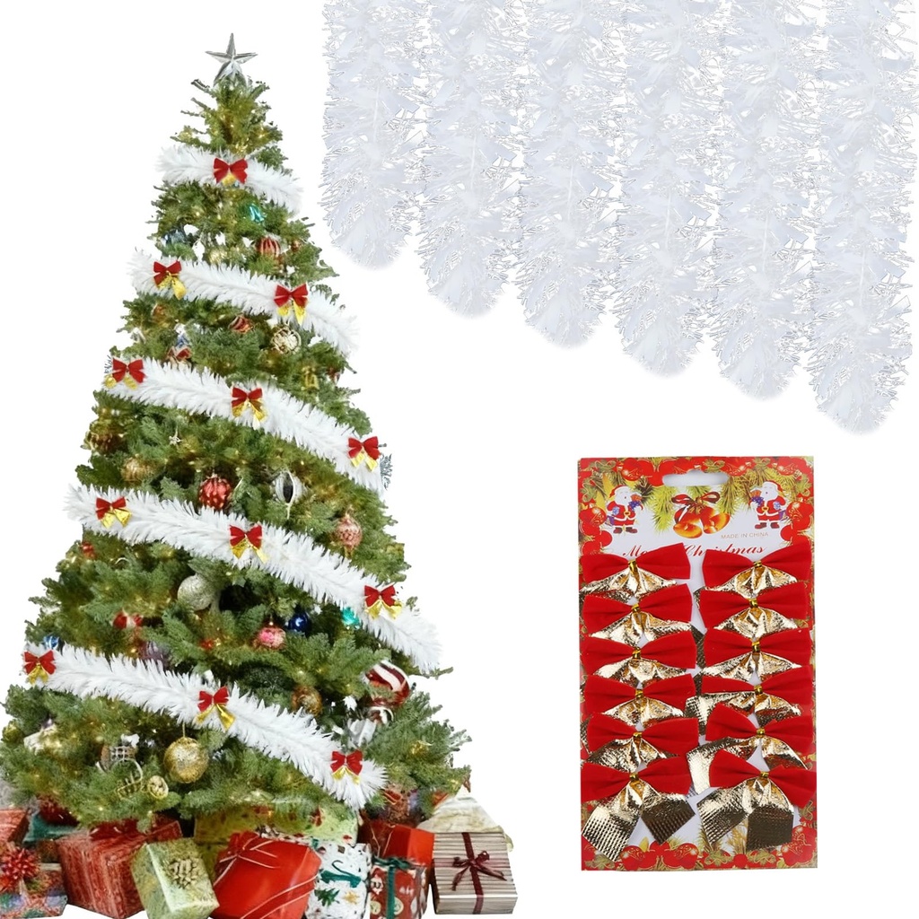 Christmas Tinsel Garlands, 6Pcs 2M/6.56FT Xmas Metallic Chunky Tinsel Garland Decoration wi
