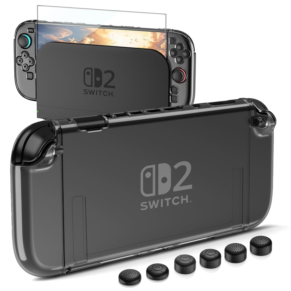 Switch 2 Clear Case Compatible with Nintendo Switch 2,Dockable Case with 4K HD Screen Protector