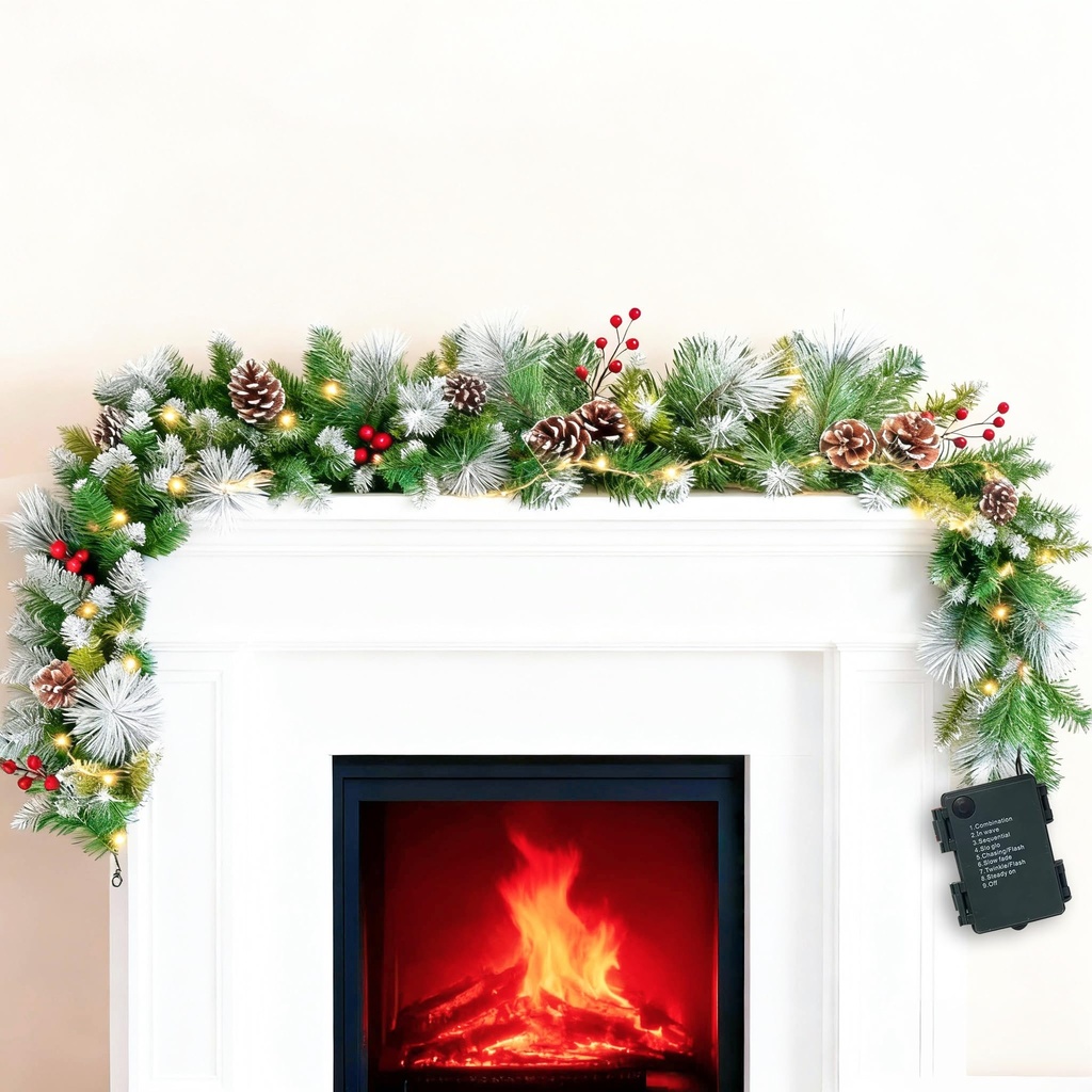6FT(1.8M) Artificial Christmas Garland,Christmas Garland Decoration with 30 LED Light and P