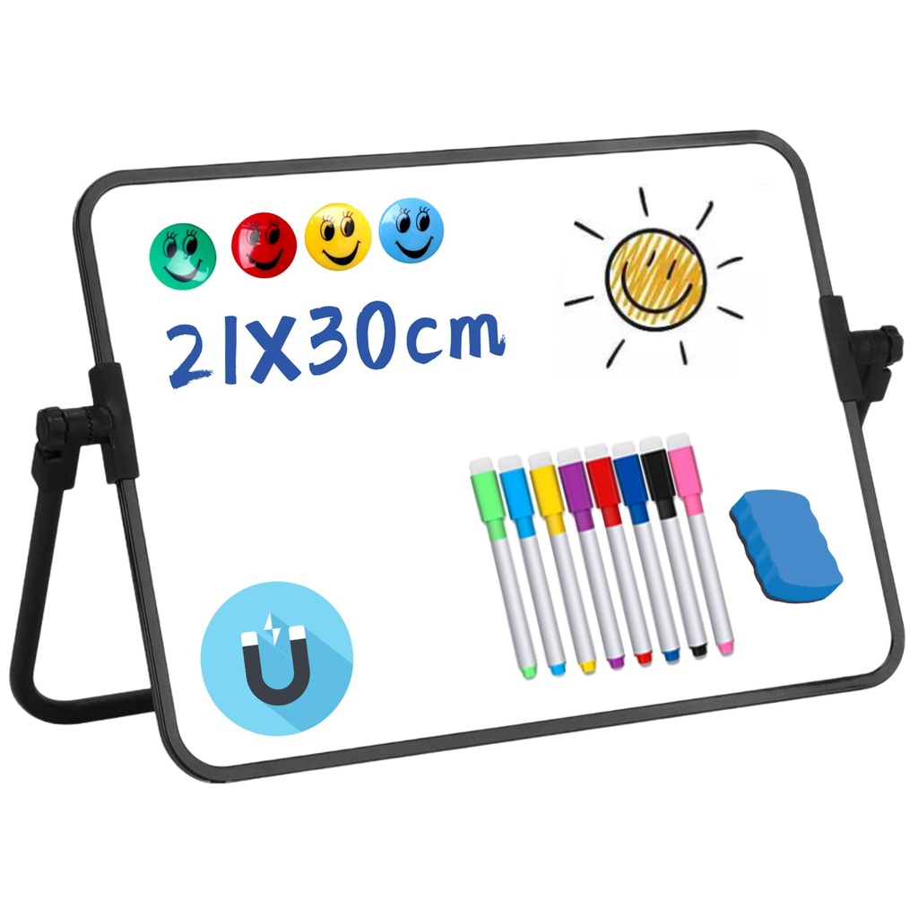 DONGDA Dry Erase A4 Double Sided Magnetic Whiteboard With Stand, Desktop Including 8 Pens/4