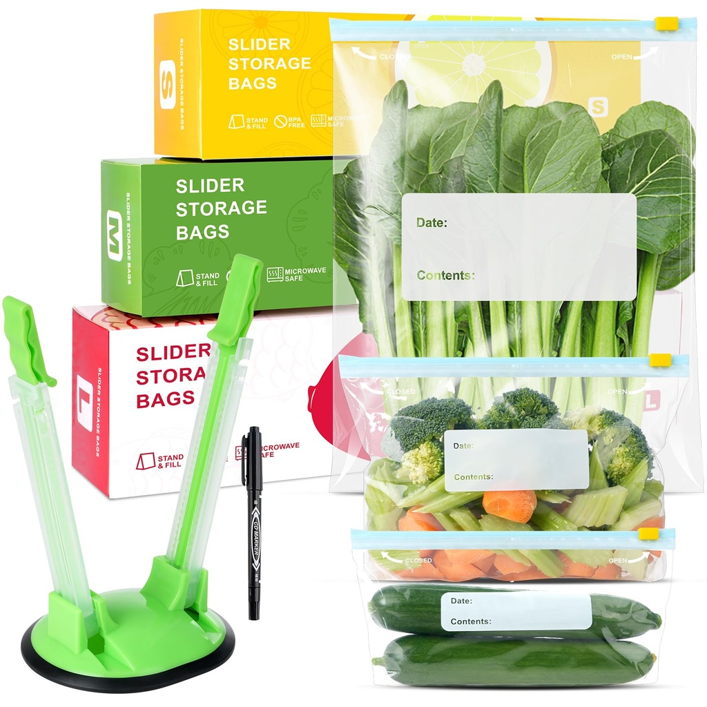 60 Pcs Zip Lock Bags, Sandwich Bags, 3 Sizes Food Storage Bags for Vegetables, Fruits, Meat