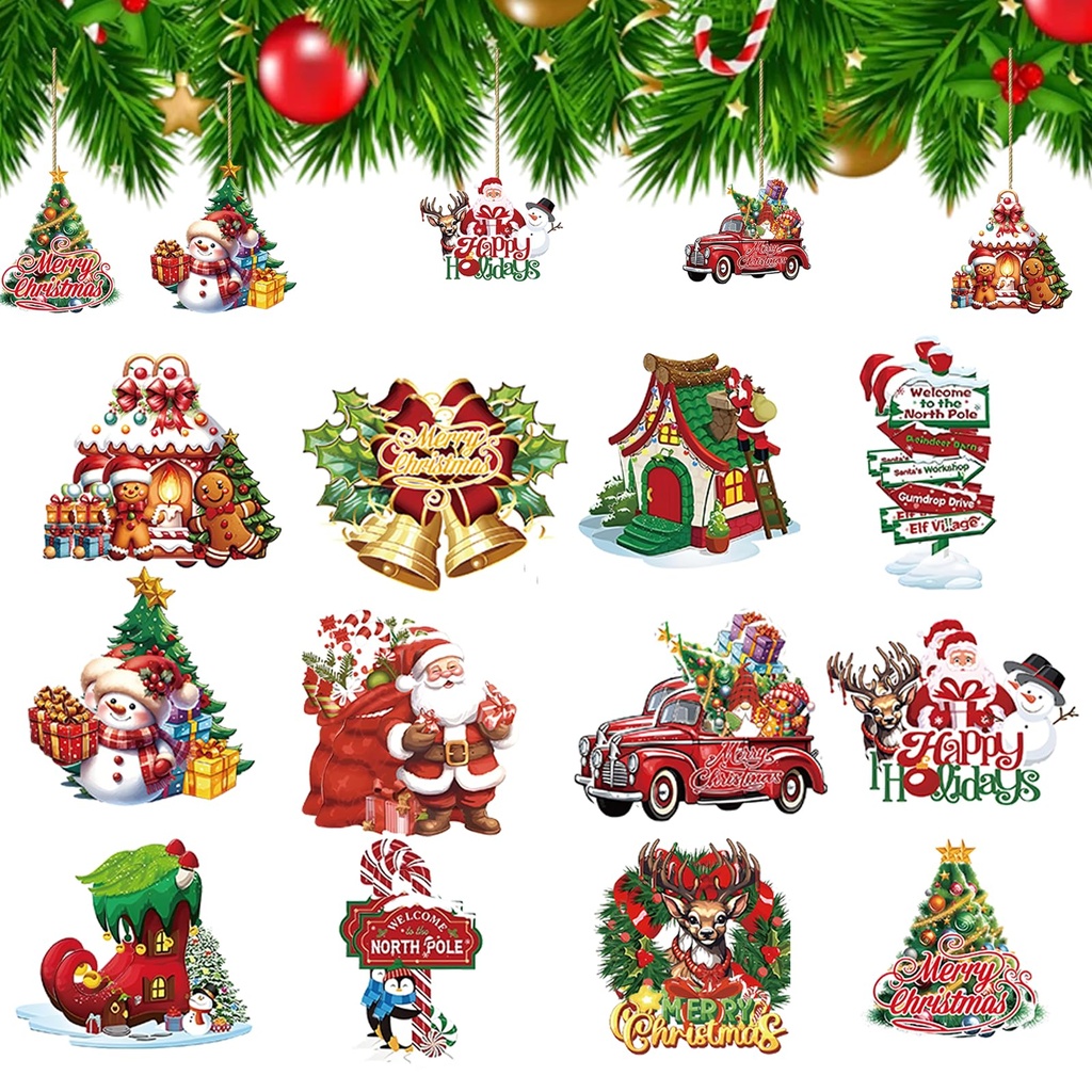 24PCS Christmas Tree Hanging Ornament, Wooden Christmas Tree Decorations, DIY Xmas Ornament