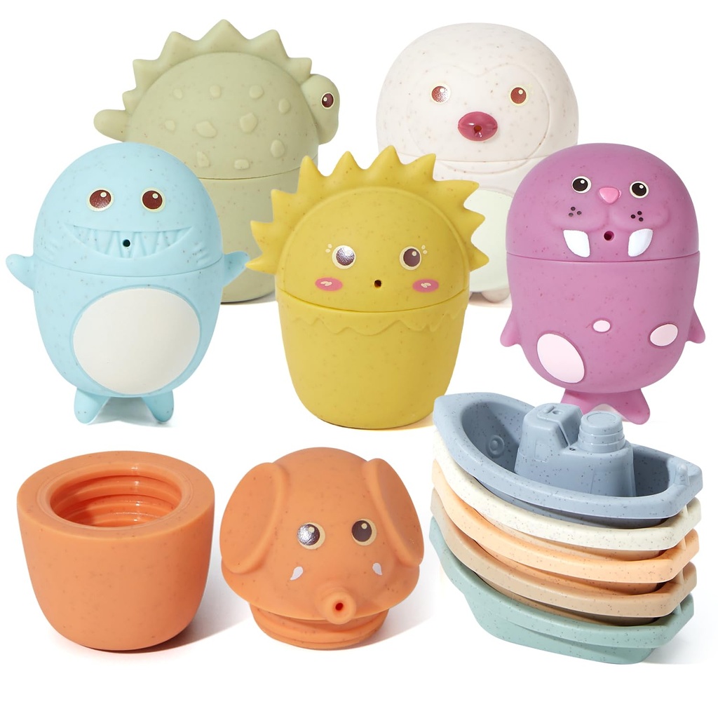 Baby Bath Toys for 1 2 3 Year Old, 11PCS Mould Free Toddler Bathtub Water Toys Stackable Ba