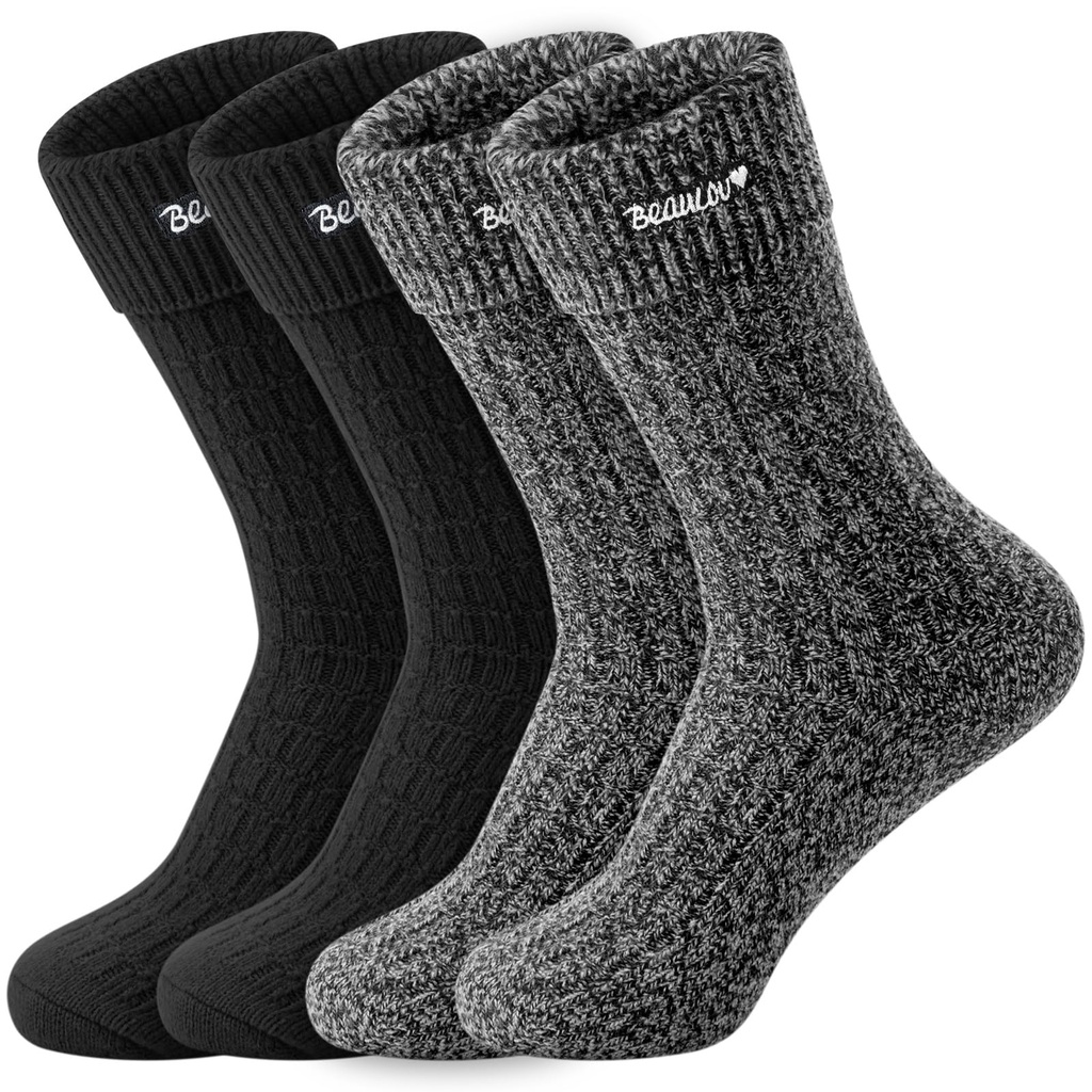 Beaulov 5 Pairs Women Warm Socks Merino Wool Vintage Print Winter Thermal Thick Socks for L