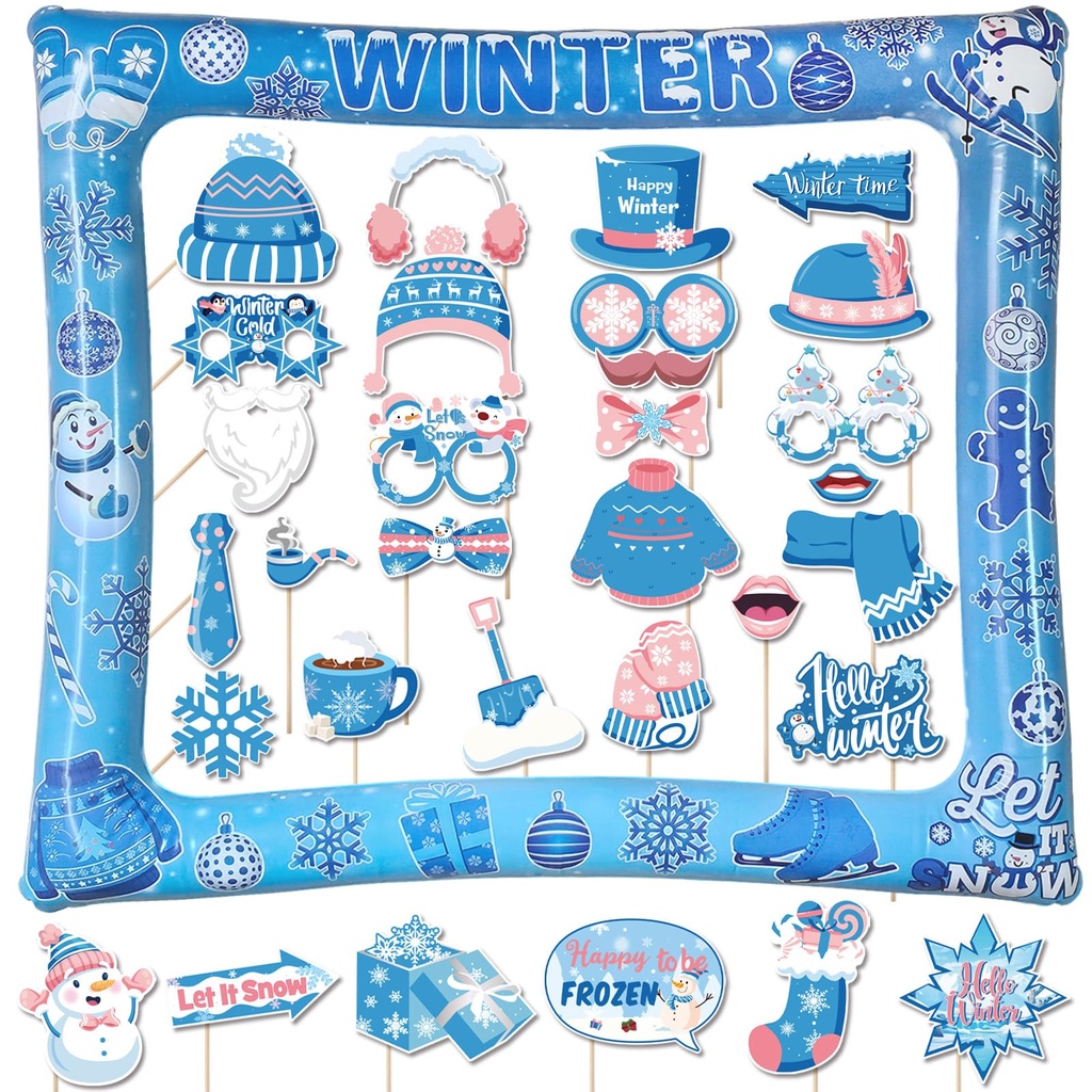 Frozen Winter Wonderland Party Inflatable Selfie Photo Frame & Props Set Snowman Snowflake
