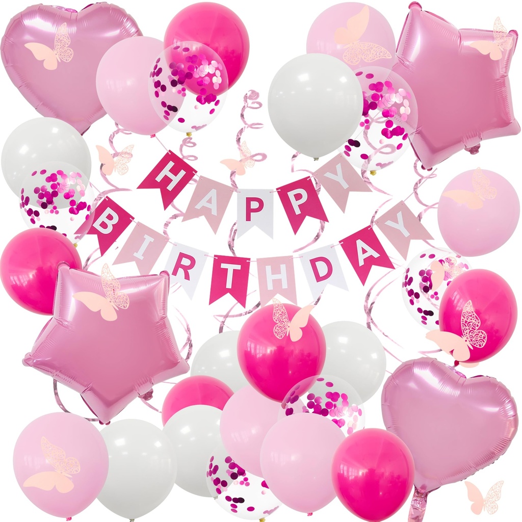 UOMYLEIR Pastel Birthday Decorations, Colorful Happy Birthday Banner ,Confetti Star Balloon