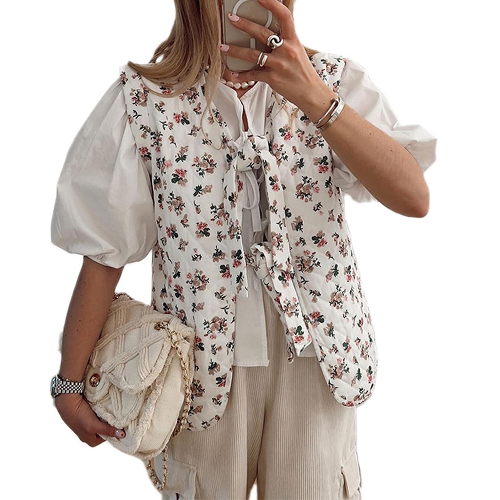 Edhomenn Women's Leopard Print Waistcoat Bowknot Front Sleeveless V-Neck Vest Summer Casua