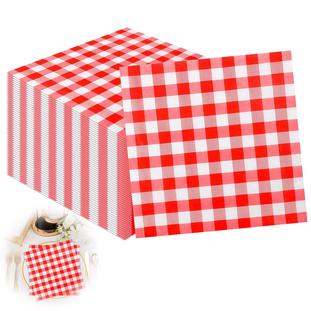 GYMMFK 80PCS Red Checkered Napkins, Gingham Serviettes Napkins Disposable Party for Picnics