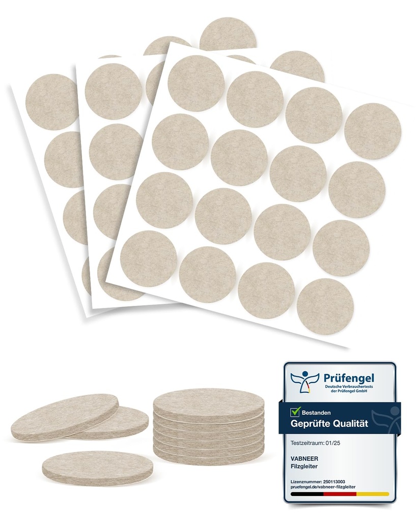 VABNEER Chair Leg Floor Protectors 40mm (48pcs) - Self-Adhesive Felt Pads for Furniture Fee