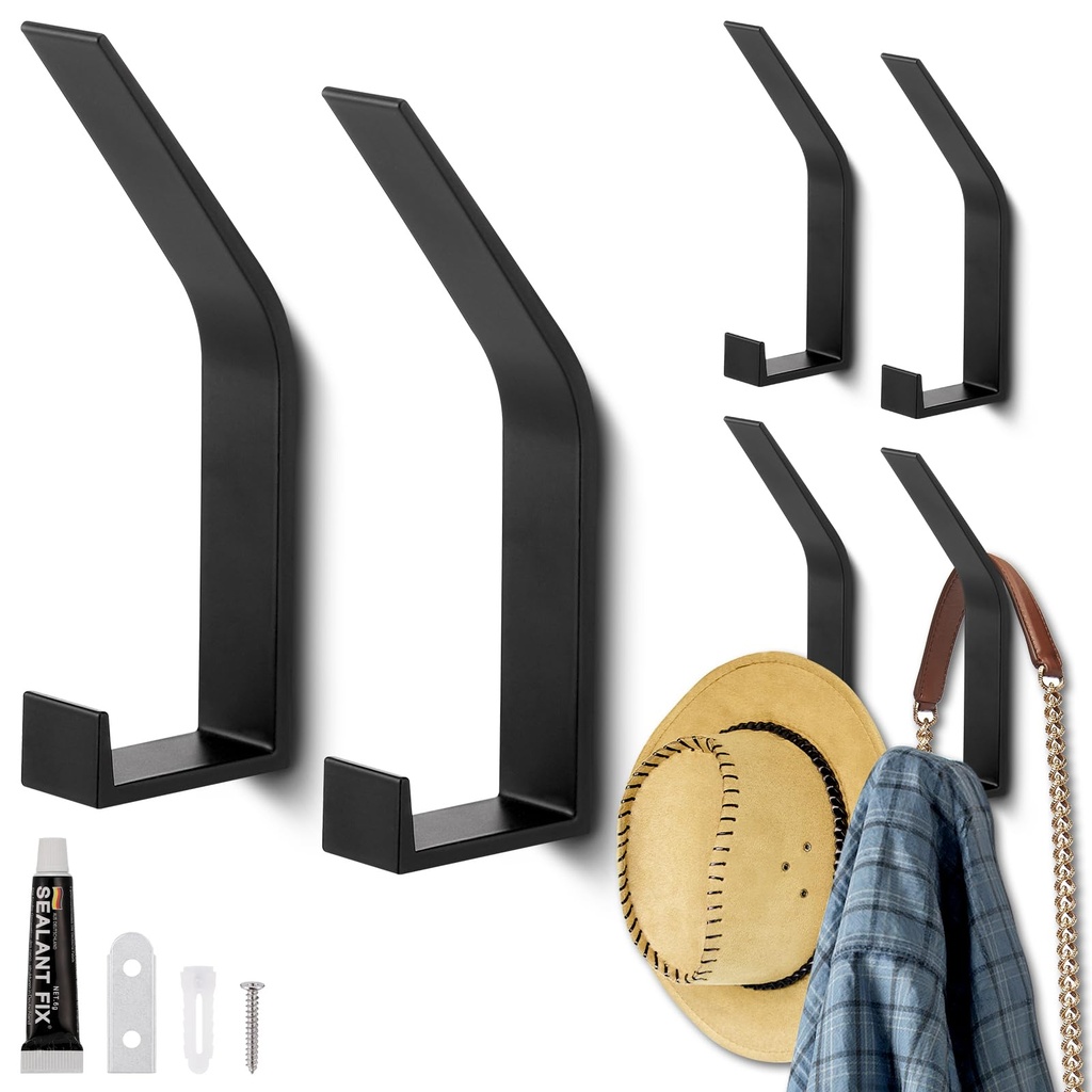 Wyvexa 6 Pack Coat Rack Hooks Wall Mounted, Invisible Screw Design Wall Hooks, Self-Adhesive