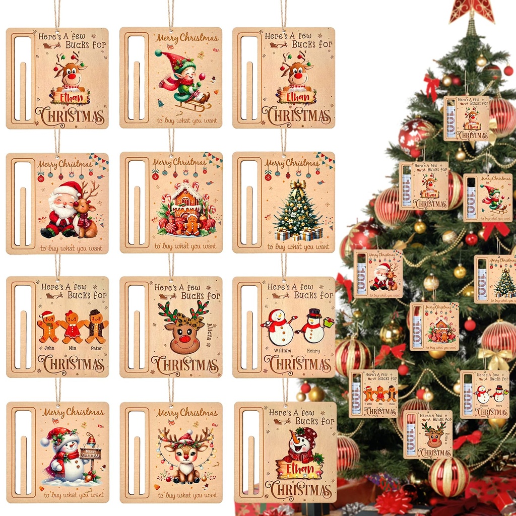 YumSur 12Pcs Christmas Money Holders Xmas Party Cash Holder for Cash Gifts for Tree, Stocki