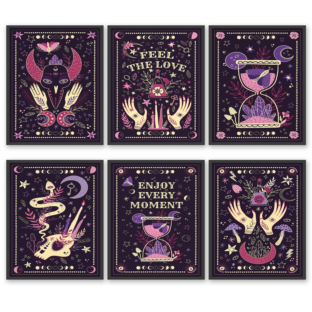 HOGEBIG Tarot Cards Celestial Canvas Wall Art Prints Star Sun and Moon Print Poster Mystic