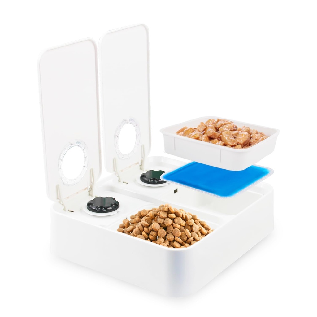 ALL FOR PAWS Automatic Cat & Dog Feeder 2 Meal- Dry & Wet Food Dispenser, 48-Hour Timer, Ic