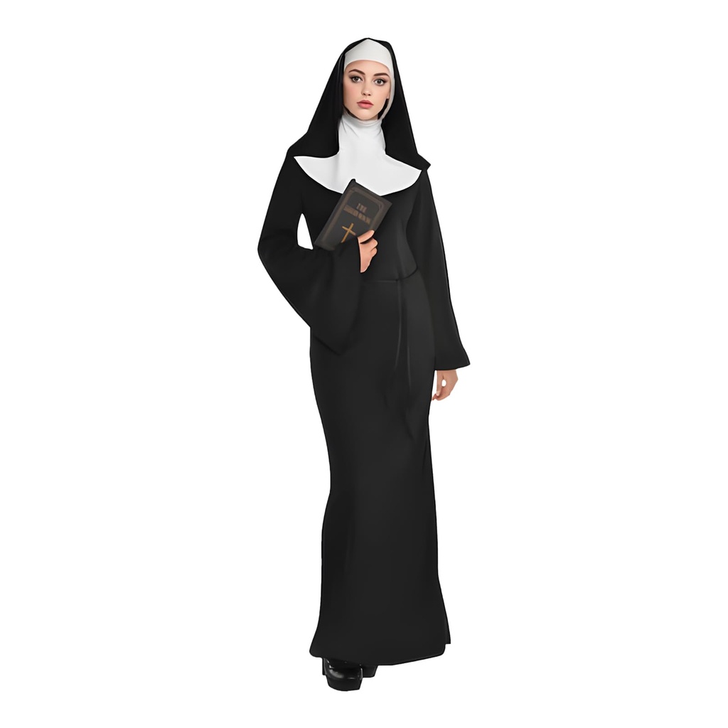 MNPET elegant black nun dress - perfect halloween costume for women, plus size nun outfit w
