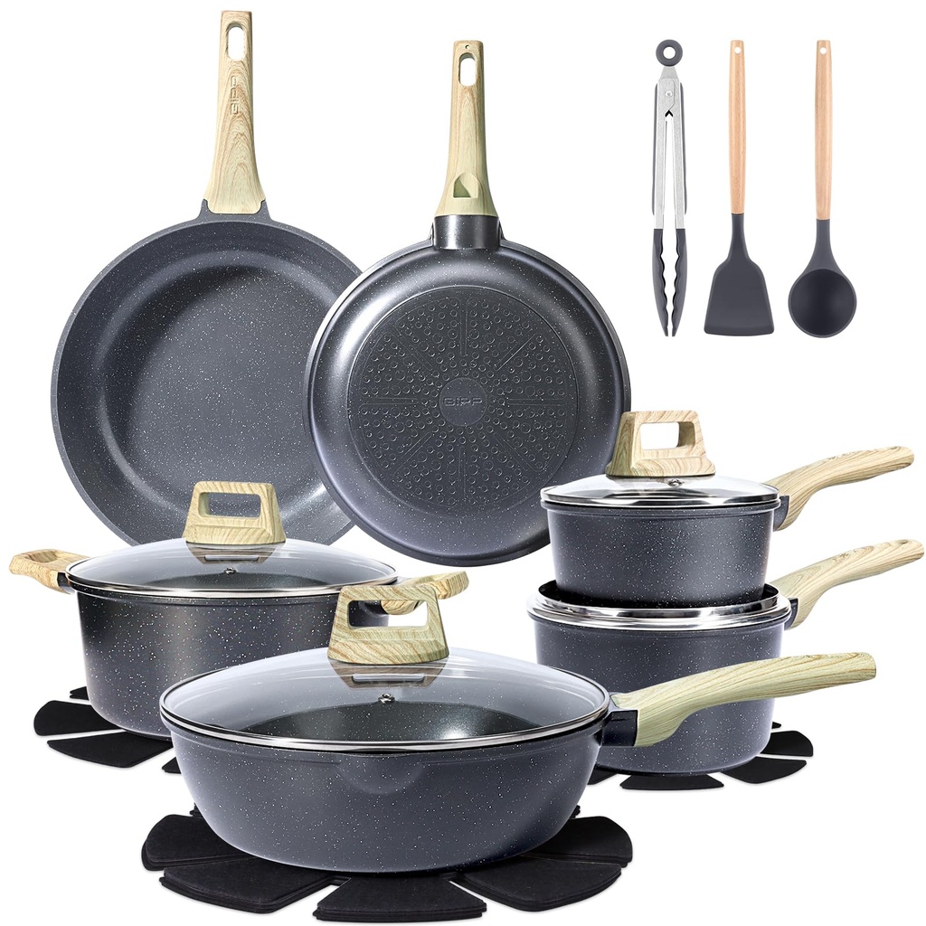 GiPP 18-Piece Nonstick Pots and Pans Set,PFAS-Free Ceramics Induction Pots and Pans with Li
