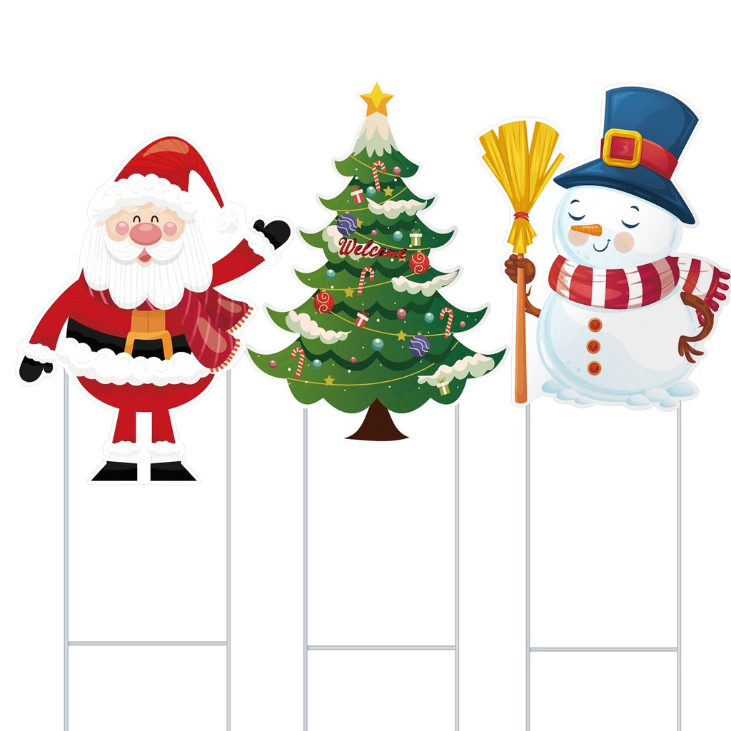 PANTSLINE 3 Piece Christmas Decorative Metal Stakes 29 Inch Yard Metal Snowman, Christmas