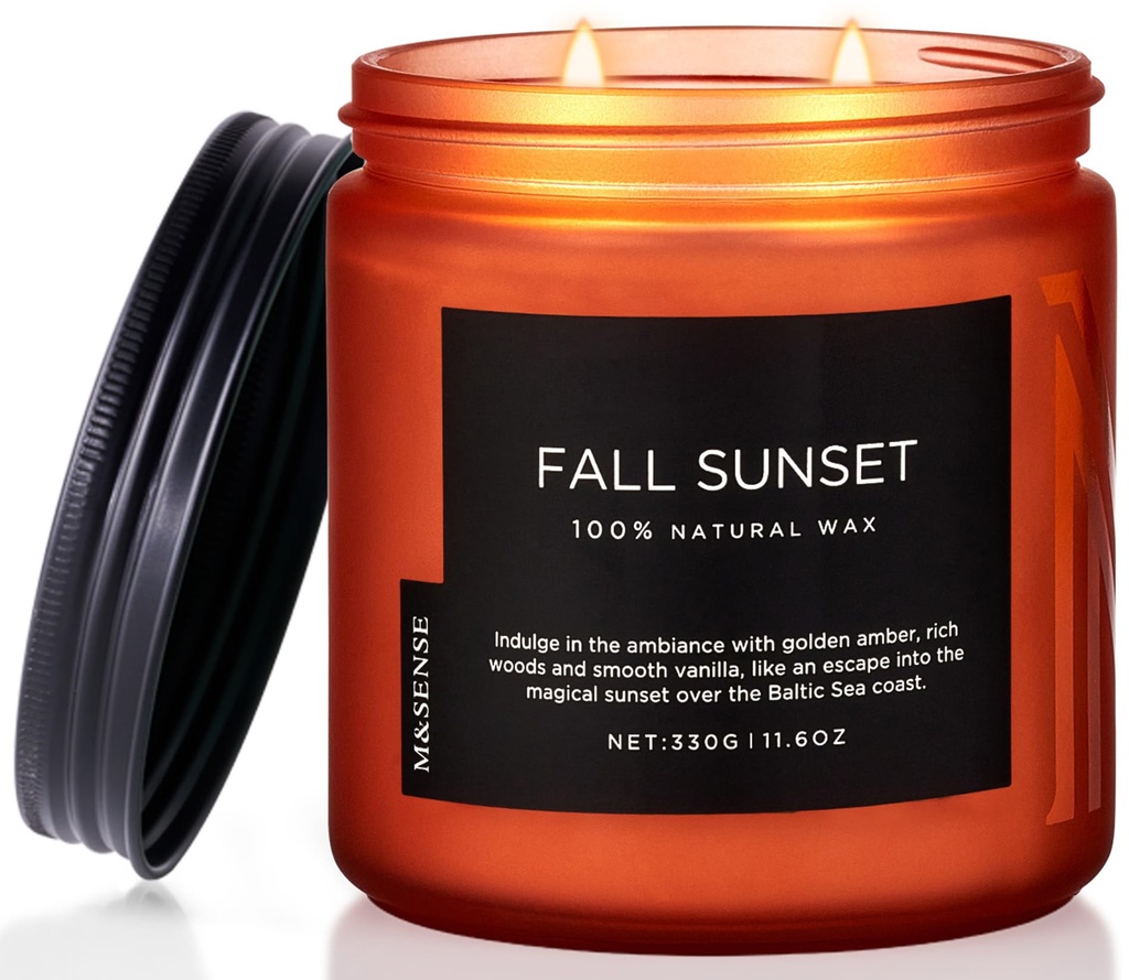 M&SENSE Fall Sunset Scented Candles Gifts for Women Men 330g 70H Soy Wax Baltic Amber Fall