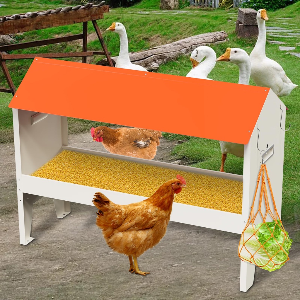 MUALROUS Chicken Feeder Automatic No Waste Large Capacity 25lbs Metal Poultry Feeder with R