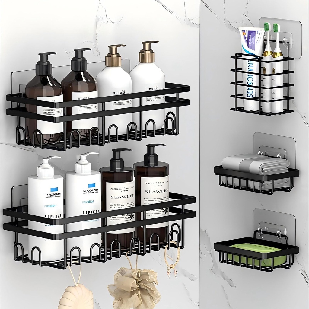 Yhngly Shower Caddy, 5 Pack Bathroom Shelf Organiser No Drilling, Adhesive Shower Storage 