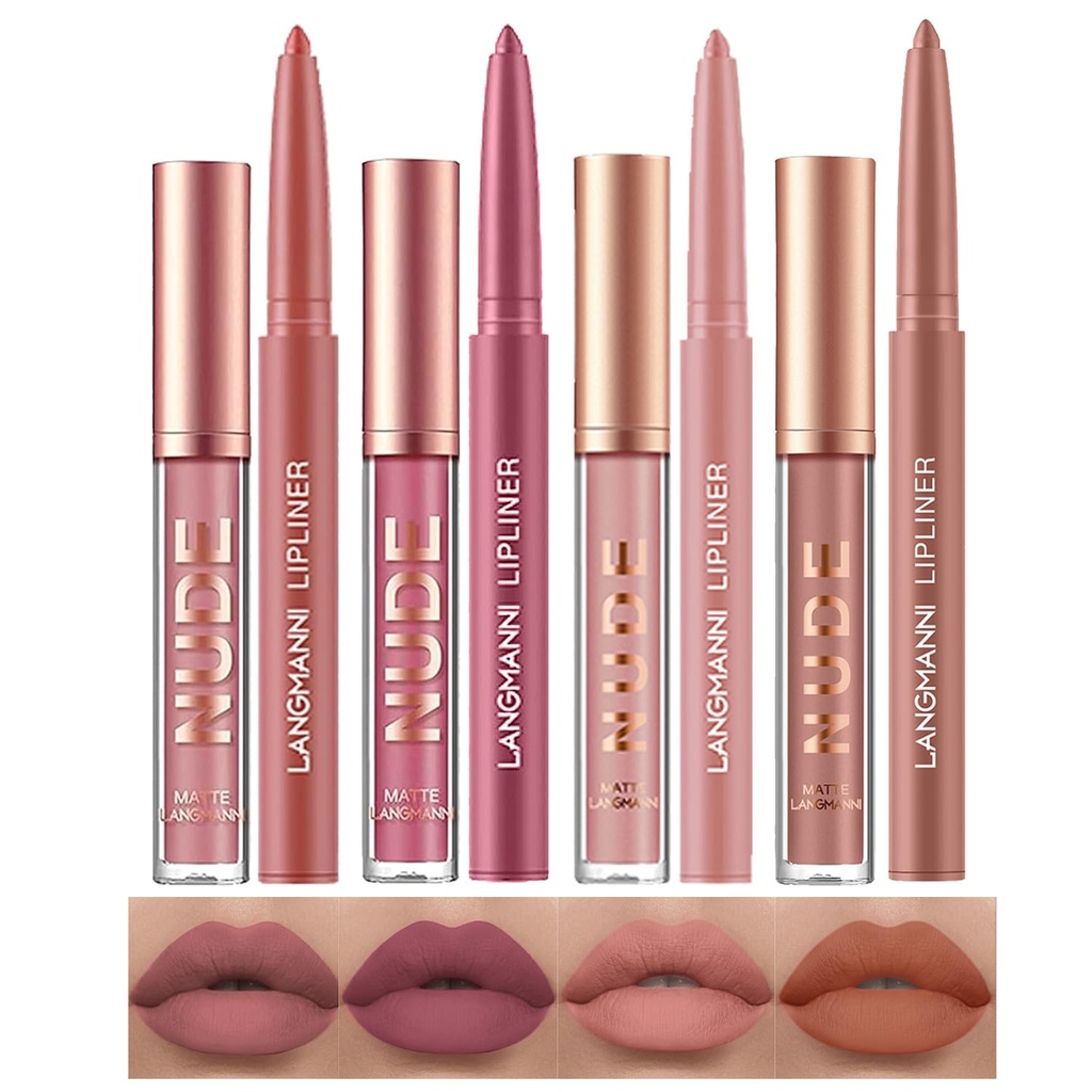 6 Matte Lipstick with 6 Lipliners Durable Lip Gloss Long-Lasting Non-Stick Cup Not Fade Wat