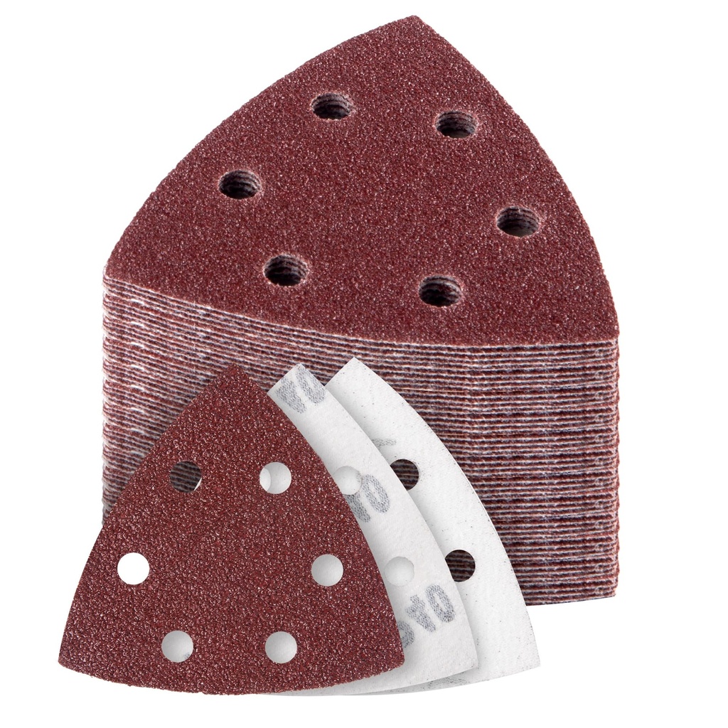 MIDO Professional Abrasive Triangle Sanding Pads 120 Pcs 93 mm Detail Sander Pads 6 Holes S
