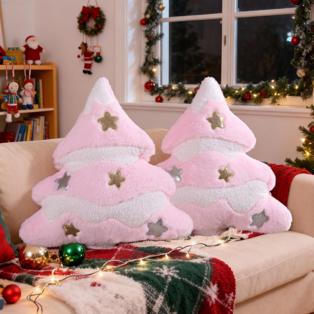 Lanpn Christmas Tree Pillows Set of 2, Christmas Decoration Star Clouds Winter Soft Cute 3D