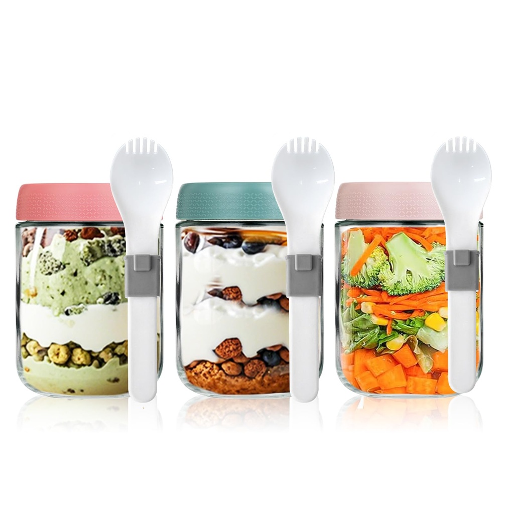 Overnight Oats Jar Glass jars Containers with Lids Breakfast Yogurt Pots Glass Food Storage