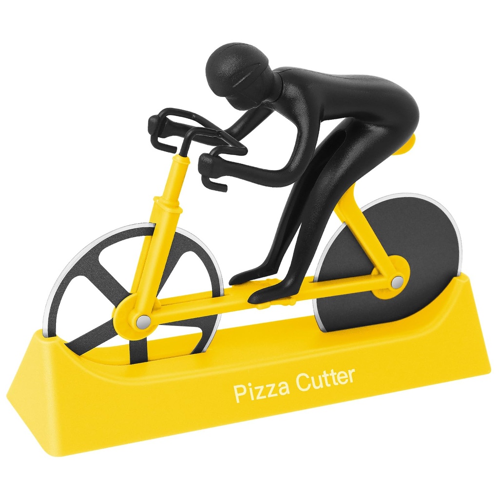 KUONIIY Pizza Cutter, Stainless Steel Blades, Dual Wheels, Non-Stick, Yellow